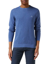 GANT Men's Cotton Pique C-Neck, Denim Blue Mel, L